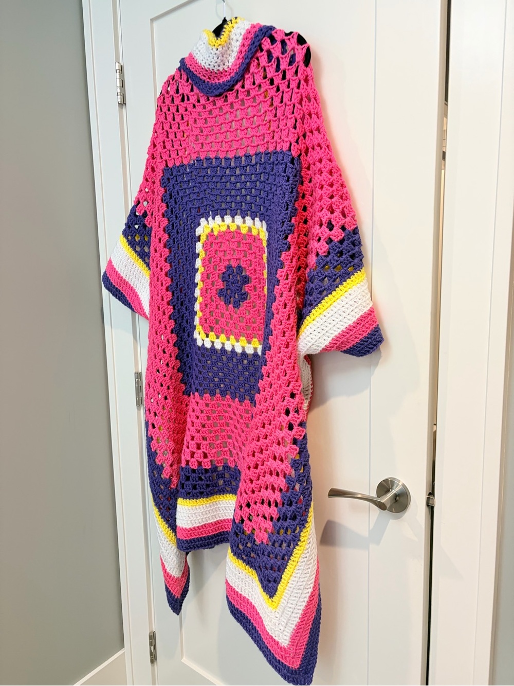 Handmade Crochet Granny Square Open Front Cardigan Kimono Duster One Size - Picture 6 of 7